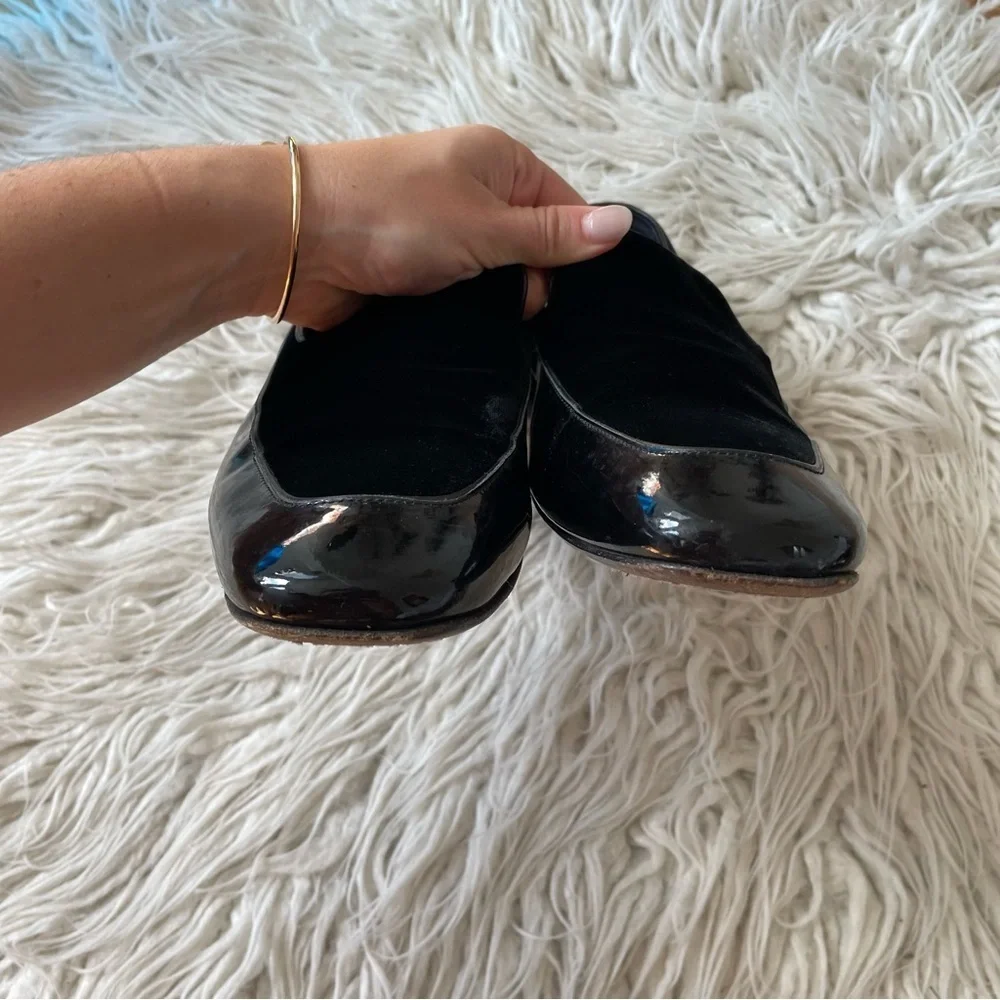 Jimmy Choo Black Soft Shiny Calf Patent Leather Velvet Panel Loafers EUC 42.5